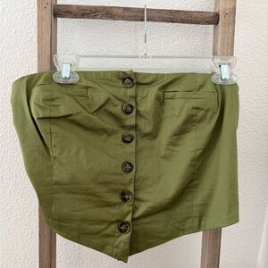 NWOT Olive Green Button-Up Strapless Top